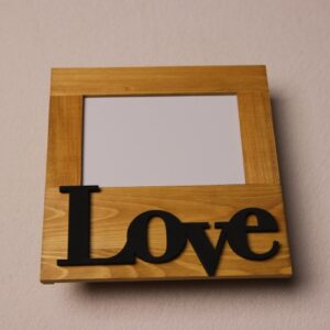 4x6 picture frame in light oak stain with wood lettering cutout. "Love"