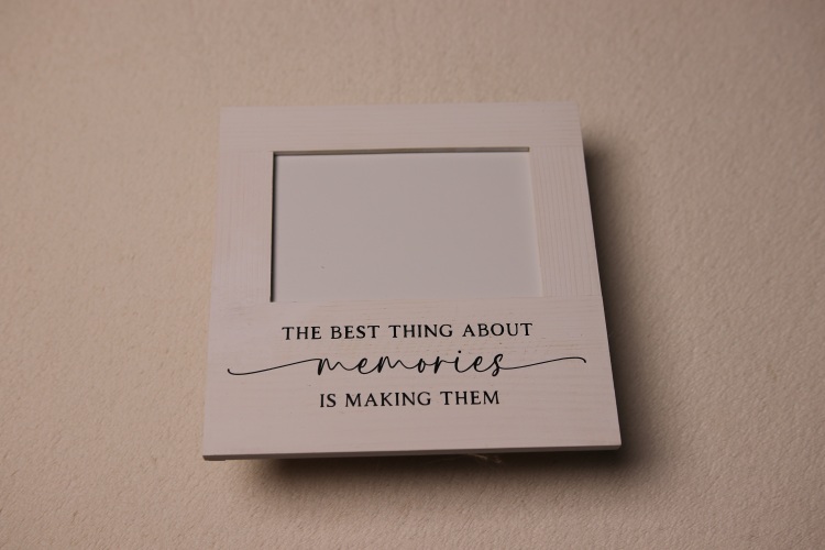 4x6 picture frame in white paint with fun, unique lettering. Making memories.
